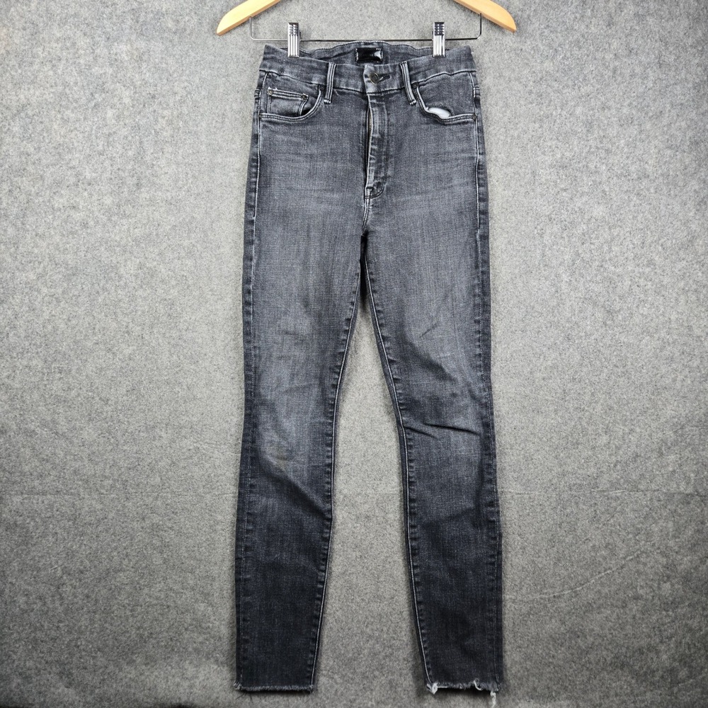 Mother Looker Ankle Fray Jeans Womens 26 Black High Waisted Skinny Raw Hem Denim